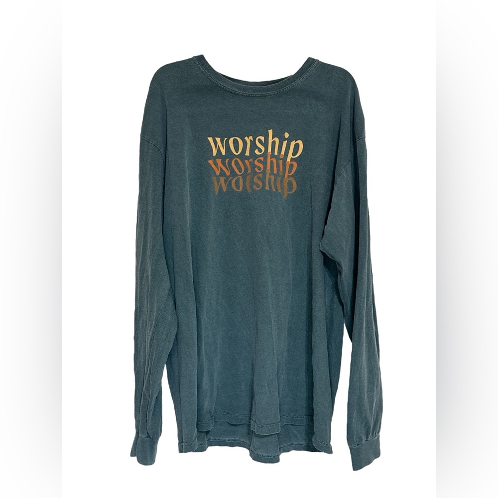 Comfort Colors Worship Graphic Long Sleeve T-Shirt Womens Size XL